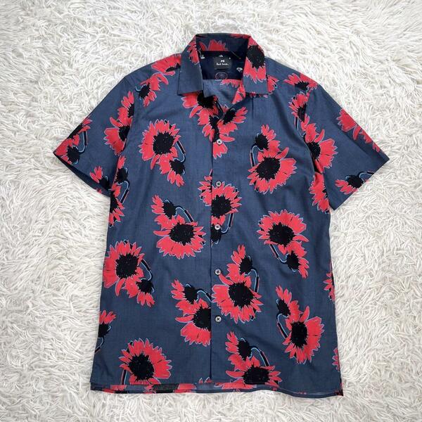 【美品】ポールスミス　オープンカラー半袖シャツ　サンフラワー 総柄プリント　花柄