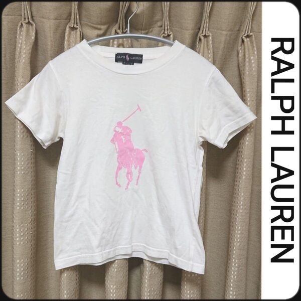 RALPH LAUREN ビックポニー ピンクポニー Tシャツ カットソー オフホワイト チビT ピチT