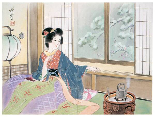 新品 高畠華宵「風俗美人十二ヶ月画帖 12月」の特殊技法高級印刷 A4版サイズ 額なし 特価980円(送料込)即決