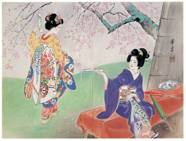 新品 高畠華宵「風俗美人十二ヶ月画帖 4月」の特殊技法高級印刷 A4版サイズ 額なし 特価980円(送料込)即決