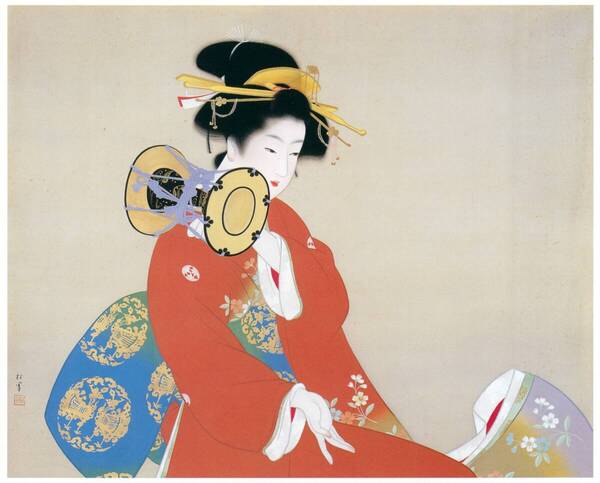 新品 上村松園「鼓の音」の特殊技法高級印刷 A4版サイズ 額なし 特価980円(送料込)即決
