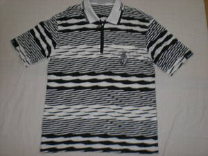 PIA SPORTSピアスポーツ・白×黒 ハーフジップ半袖 コットン ニットシャツ(4) USED美品　