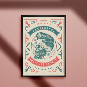 アメリカン雑貨 BARBER バーバー 理容室 ヘアーサロン 床屋 散髪 髪 ビンテージ ロカビリー スカル ポップアート カフェ A4アートポスター