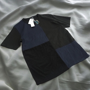 Mサイズ LOUIS CHAVLON ブロッキング 生地切替 半袖Tシャツ ブラック ネイビー パッチワーク メンズ ルイシャブロン