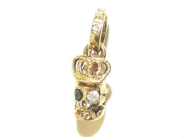 ☆希少モデル K9 ゴールド 本物 正規品 ロイヤルオーダー Skull w/ Crown 9K GOLD スカルクラウン ダイヤモンドアイズ ペンダントトップ☆