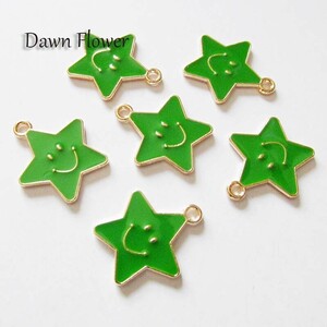 【D-0824】7pcs　星　20×18mm　グリーン　チャーム　ハンドメイドパーツ