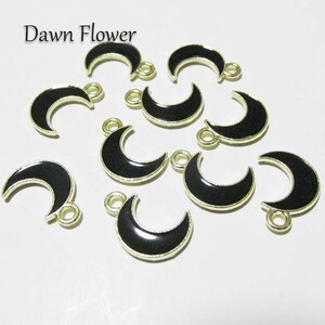 【D-1014】20pcs　月　15×10mm　ブラック　チャーム　ハンドメイドパーツ