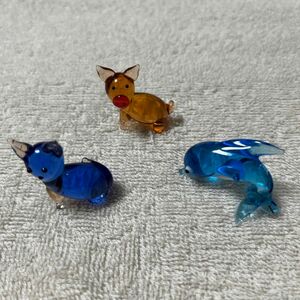 ガラスミニチュア(猫、豚、イルカ) ガラス細工 フィギュア