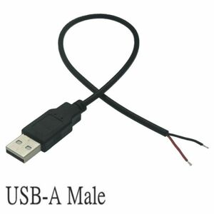 USB電源ケーブル2ピン 先端半田　30ｃｍ　充電器充電コードコネクタ　DIY 5vライン　★鄭６