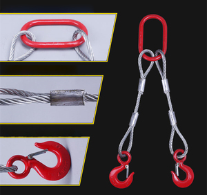 2本吊り 玉掛ワイヤー ワイヤーロープ ワイヤスリング 使用荷重2t 長さ1ｍ ステンレス製 スリムフック付き 吊上げ