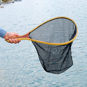 渓流 管釣り 木製 ランディングネット リリースネット ハンドネット タモ網 玉網 ネットの深さ約35cm フィッシング