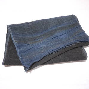 A-27）本麻　アンティーク蚊帳の解き　はぎれ　藍染め　古布 180㎝　暖簾などリメイクに