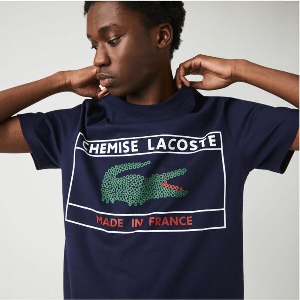 chemise lacoste ラコステ　フランス製　ボックスロゴ　半袖　Tシャツ　ネイビー