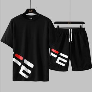 新入荷 夏物6色選択可メンズトレーナースポーツウエアセットアップスウェット上下セットジャージTシャツハーフパンツショートパンツ黑M~4XL
