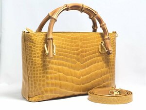 * б/у *alizea Rize натуральная кожа крокодил кожа 2way ручная сумочка плечо bamboo руль оттенок желтого гора дуть цвет beau dessin сумка 