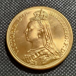 1125　イギリス古銭　ヴィクトリア　約38mm　鍍金金貨　海外コイン　アンティークコレクション