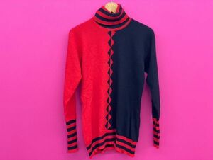 A326-K44-3159 CHANEL Chanel ta-toru neck knitted pull over tops red red black black bai color approximately dress length 65/ shoulder width 45/ length of a sleeve 53cm