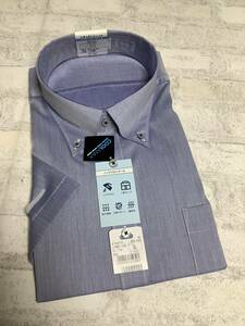 新品未使用　3Ｌサイズ 45cm 半袖シャツ　クールビズ対応　ブルー系ボタンダウンカッターシャツ　