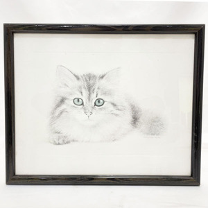 1円～ 絵画 古美術 virginia miller ネコ 猫 Cat 鉛筆 ドローイング イラスト グラフィック リトグラフ 動物【800】