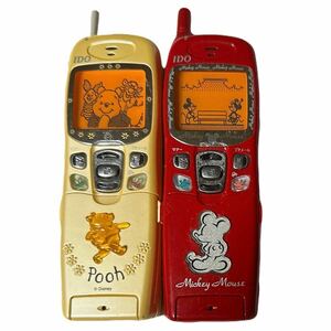 【2個セット】　535G　ミッキーマウス　くまのプーさん　1999年　モックアップ　IDO　デジタル　ミニモ　携帯電話　ガラケー　ディズニー