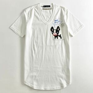 Ef6 《美品》DSQUARED2 ディースクエアード 半袖Tシャツ トップス Vネック ロゴプリント 犬モチーフ イタリア製 XSサイズ メンズ 紳士服