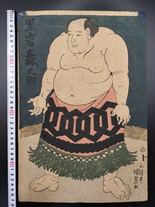 [ подлинный произведение ] сумо! подлинный товар картина в жанре укиё гравюра на дереве . река страна .[ чёрный скала лес ..] Edo период картина с изображением батальных сцен картина, изображающая сумо большой размер .. сохранение хороший 