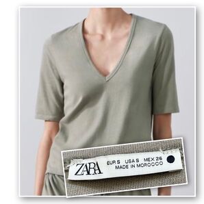 【未使用品】ZARA グラデーションコットンTシャツ カーキ S
