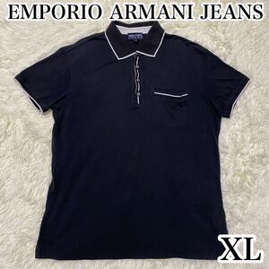 【大きいサイズ】エンポリオアルマーニ　EMPORIOARMANI 半袖ポロシャツ 黒ブラック ロゴ ワッペン イーグル LLXL