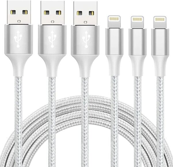 3本セット!iphone 充電 ライトニングケーブル 編組 2m シルバー lightning 急速充電
