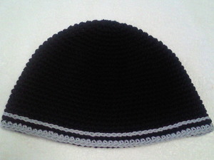 年中被れる 浅型１５㎝▲イスラム帽▲　コットン・綿１００％/黒・グレー　細編み　ハンドメイド