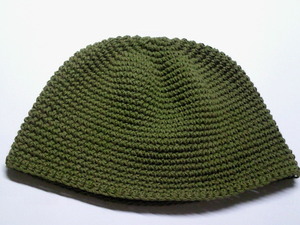 年中被れる 浅型１５㎝▲イスラム帽▲　コットン・綿１００％/オリーブ　細編み　ハンドメイド