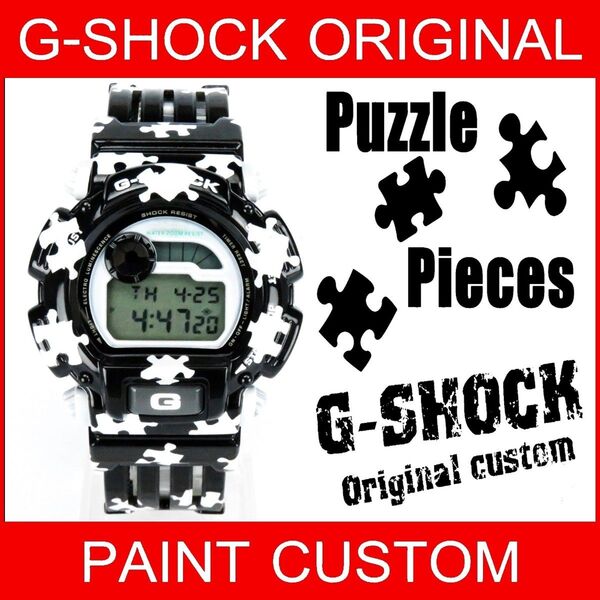 G-SHOCK カスタム パズル ピース柄 DW9000 エアーブラシ 塗装 1点物限定 迷彩 希少 総柄 ジーショック デジタル