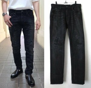 【希少】定価3.9万 YANUK ヤヌーク VINCENTⅡ クラッシュ リペア加工 ストレッチ テーパードデニム 31 ヴィンセント ブラック ※レタパ発送