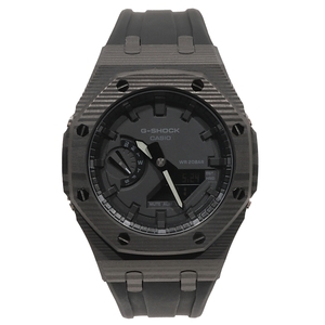 G-SHOCK GA2100 カスタム ブラックカーボン仕様 BLACKOUT ラバーバンド カシオーク ブラックベルト CARBON バタフライバックル