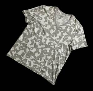 ■ A/X ARMANI EXCHANGE アルマーニ エクスチェンジ ■ ロゴ 総柄 プリント Vネック 半袖 Tシャツ ホワイト×グレー L