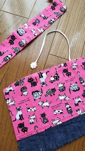 猫柄のハンドメイドの文庫本サイズのブックカバー&定規ケース ハンドメイド