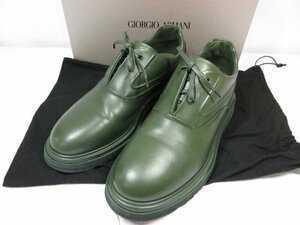 極美品 【ジョルジオアルマーニ GIORGIO ARMANI】 X2C683 プレーントゥ ドレスシューズ (メンズ) size7 グリーン系 ■15MZA5638■