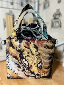 歌川国芳『禽獣図会　龍虎』巾着バック ハンドメイド