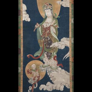 【五】仏画 『悲母観音像』 絹本 彩色 著色 肉筆 掛軸 箱付