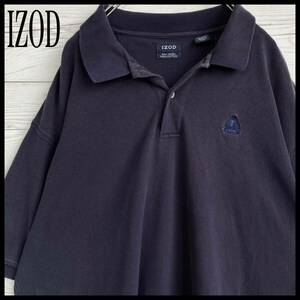 IZOD ロゴ刺繍 ポロシャツ ネイビー 2XL ビッグサイズ SILK 鹿の子 古着 ゴルフウェア ランニング スポーツウェア
