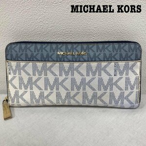 マイケルコース MICHAEL KORS ラウンドジップ 32S0GJ6E3B 財布 財布 - 白 / ホワイト X 紺 / ネイビー X 水色 / ライトブルー