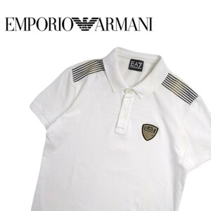 着用少 極美 最高級 EA7 EMPORIO ARMANI 吸水速乾 ストレッチ ビッグロゴ 半袖ポロシャツ メンズ エンポリオアルマーニ ホワイト 2405363