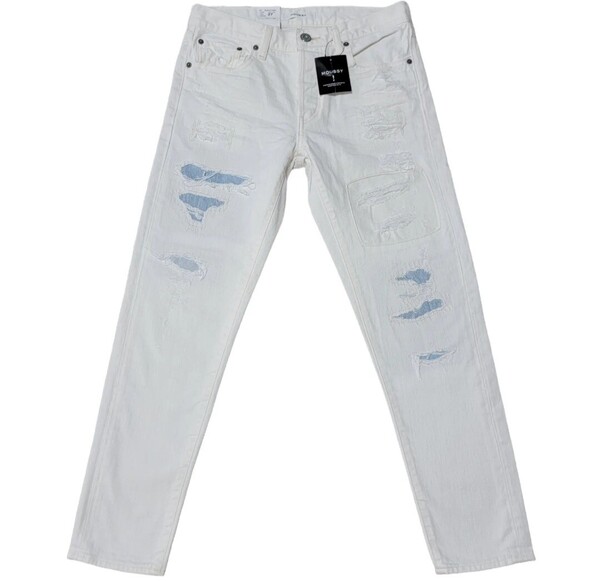 【新品】日本製 マウジー moussy リペア加工 デニム MV WHT Repair Tapered ジーンズ 27 白 デニムパンツ