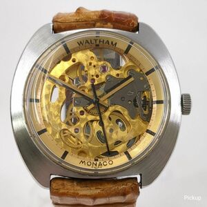 [ б/у ]WALTHAM Waltham Monaco cal T44 античный механический завод кожа циферблат Gold мужские наручные часы мужской каркас *3104/ Iwata магазин 