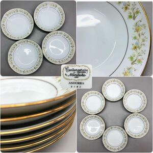 T■48 Noritake ノリタケ Contemporary コンテンポラリー ANDORRA 2182 深皿 / 小皿 まとめて 10枚 セット 洋食器 花柄 金彩 中古品