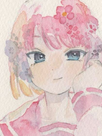 手描きイラスト オリジナル 女の子 透明水彩 ポストカード