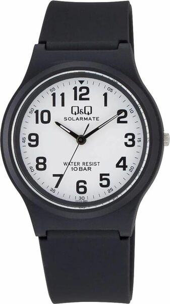 腕時計 アナログ ソーラー 防水 ウレタンベルト 白 文字盤 H036-003 メンズ ブラック