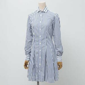 MG3251* Polo Ralph Lauren POLO RALPH LAUREN shirt One-piece border pattern tuck flair long sleeve cotton blue × eggshell white 