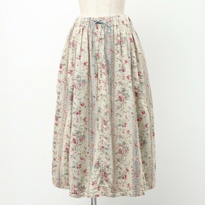 GQ0429= four ti five a-ru/45R* cotton 100%* flower pattern * long skirt * flair skirt * beige group 