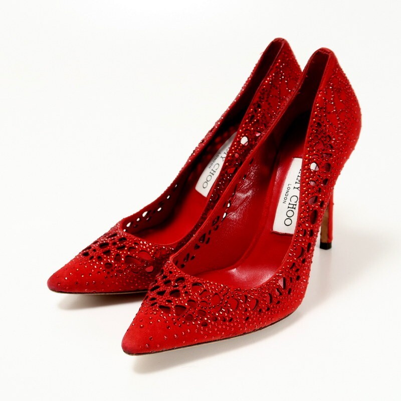美品】☆JIMMY CHOO☆パンプス☆ポインテッドトゥ☆赤☆ライン 美品】☆JIMMY CHOO☆パンプス☆ポインテッドトゥ☆赤☆ライン
